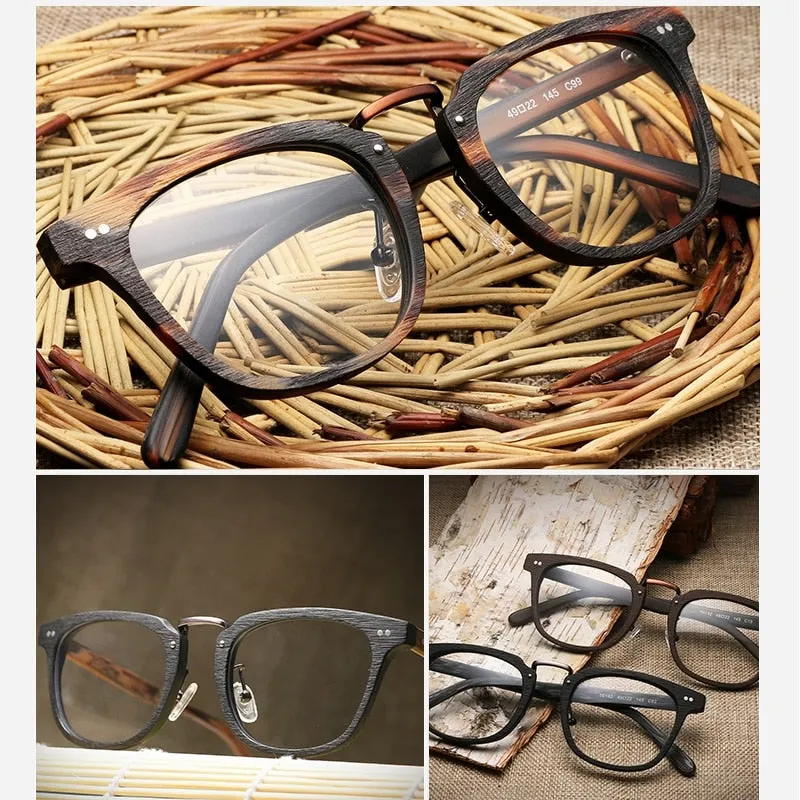 Hdcrafter Unisex Full Rim Square Round Wood Frame Eyeglasses Lbh025