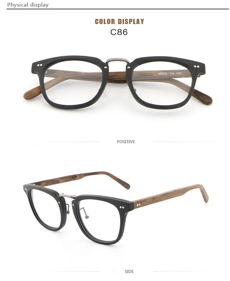 Hdcrafter Unisex Full Rim Square Round Wood Frame Eyeglasses Lbh025