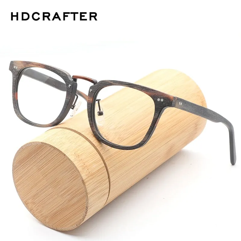 Hdcrafter Unisex Full Rim Square Round Wood Frame Eyeglasses Lbh025