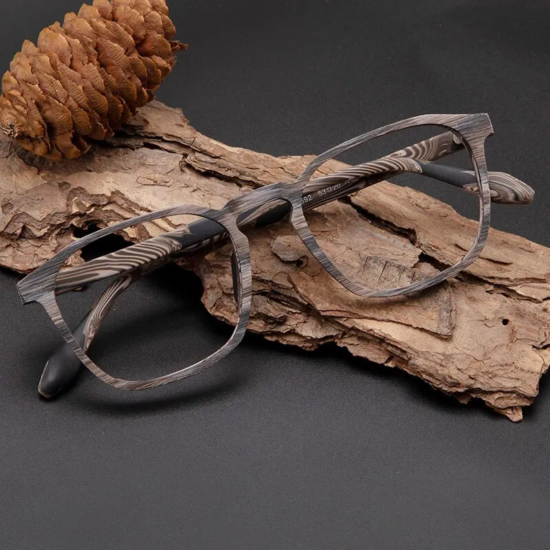 Hdcrafter Unisex Full Rim Square Wood Alloy Eyeglasses 1692