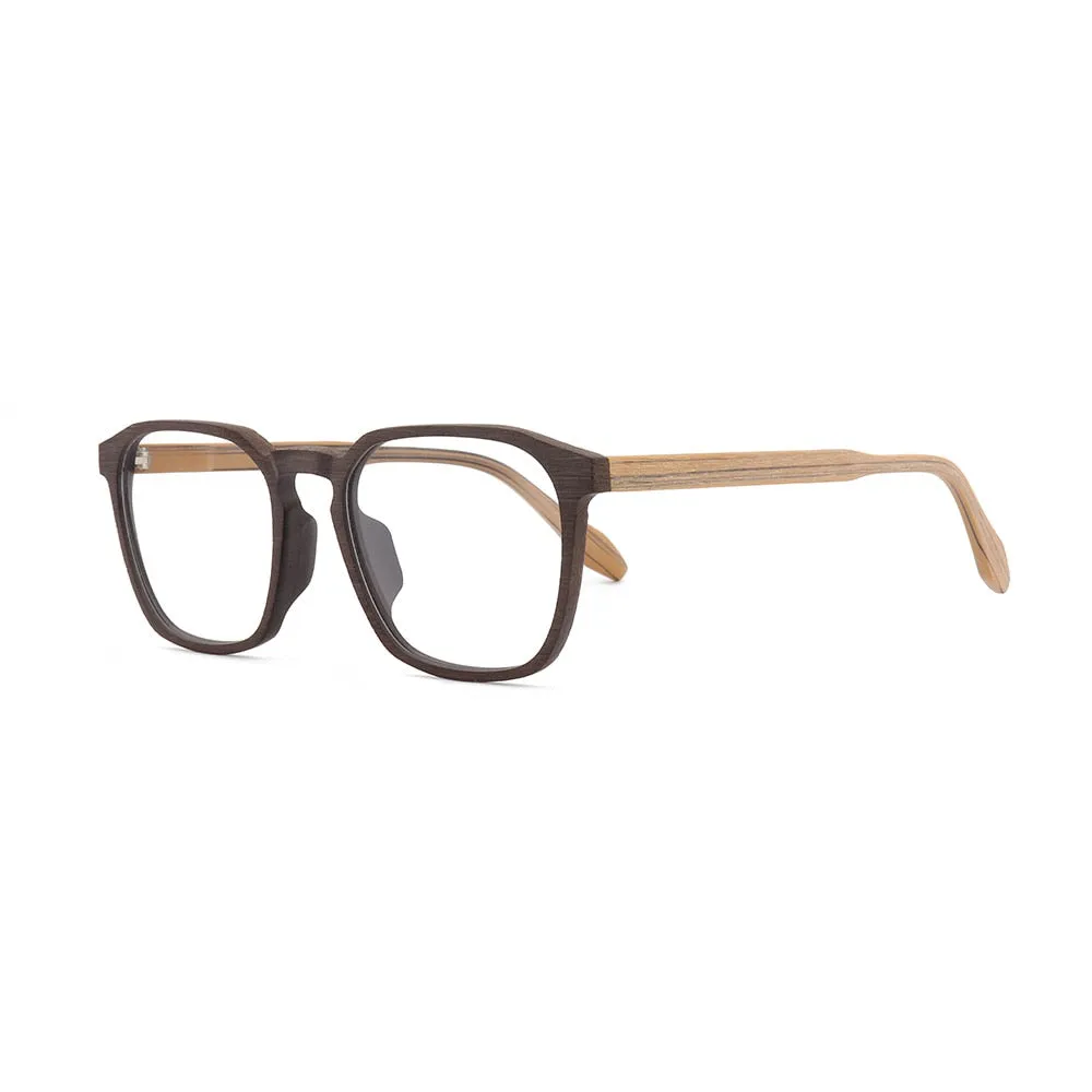 Hdcrafter Unisex Full Rim Square Wood Alloy Eyeglasses 1692