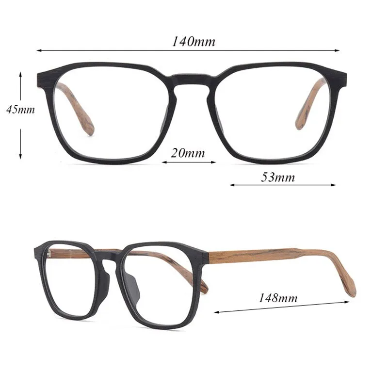 Hdcrafter Unisex Full Rim Square Wood Alloy Eyeglasses 1692