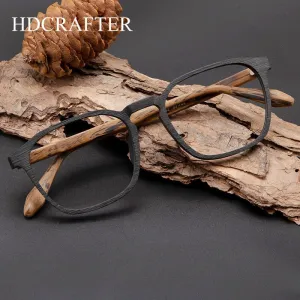 Hdcrafter Unisex Full Rim Square Wood Alloy Eyeglasses 1692
