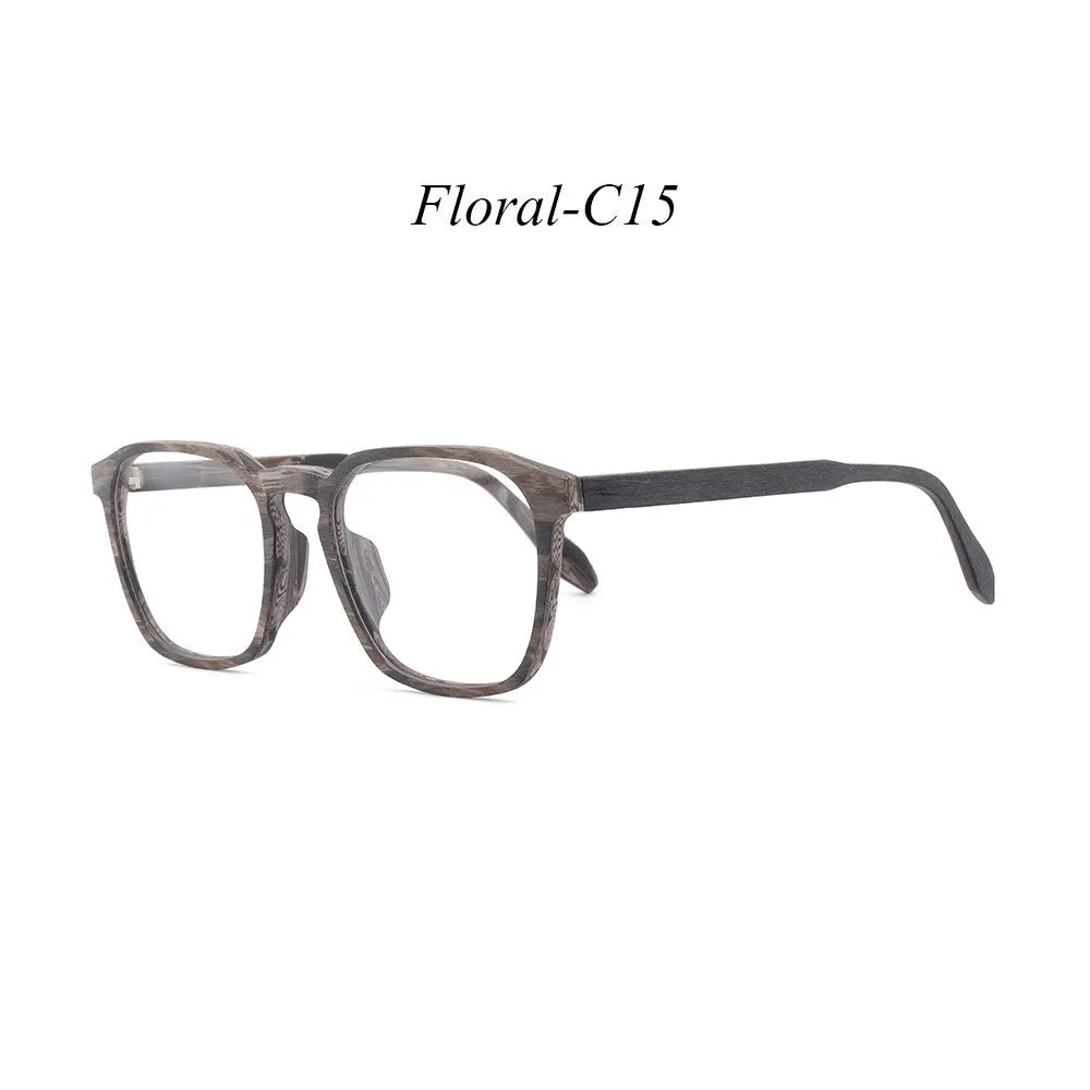 Hdcrafter Unisex Full Rim Square Wood Alloy Eyeglasses 1692