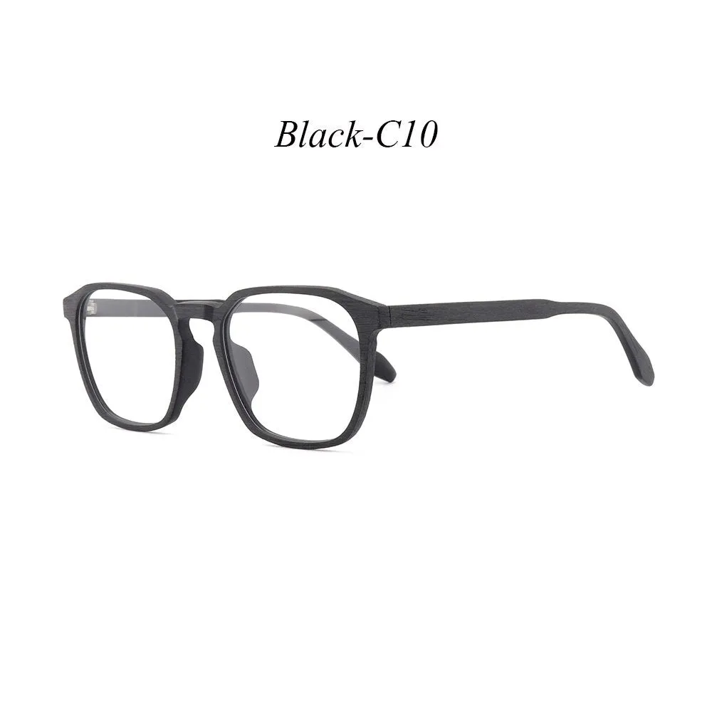 Hdcrafter Unisex Full Rim Square Wood Alloy Eyeglasses 1692