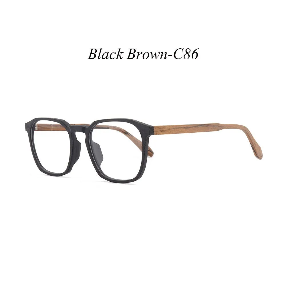 Hdcrafter Unisex Full Rim Square Wood Alloy Eyeglasses 1692