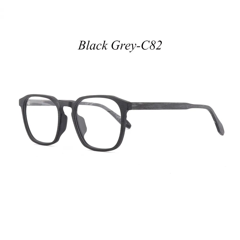 Hdcrafter Unisex Full Rim Square Wood Alloy Eyeglasses 1692