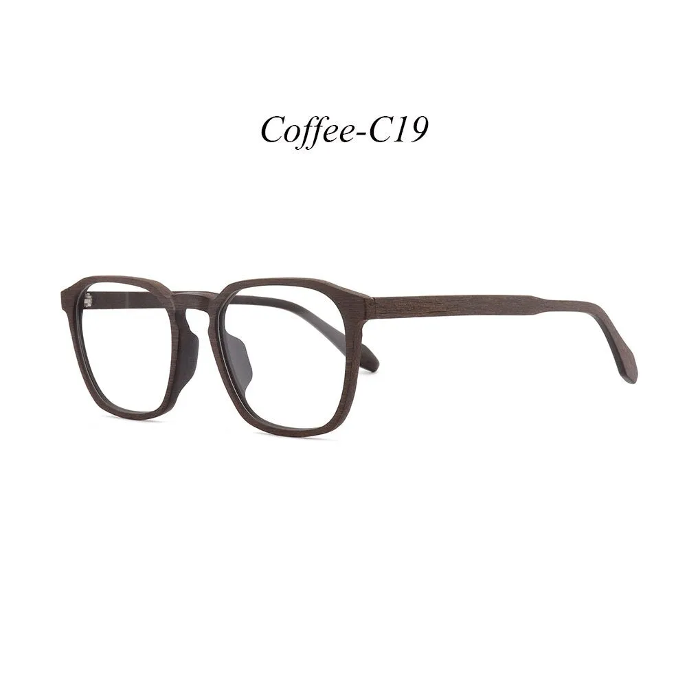 Hdcrafter Unisex Full Rim Square Wood Alloy Eyeglasses 1692