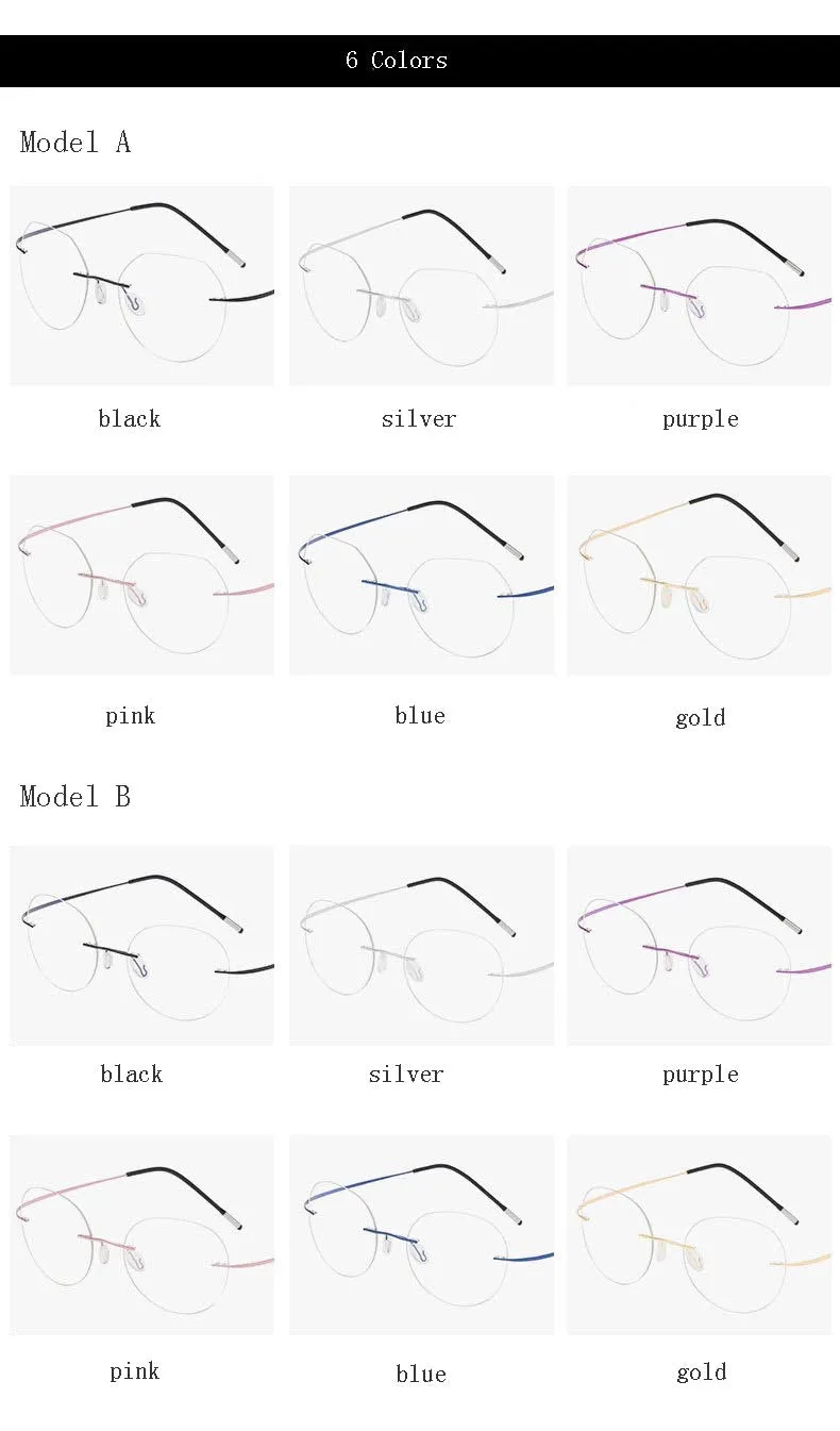 Hdcrafter Unisex Rimless Polygon Round Titanium Frame Eyeglasses 6001-6002