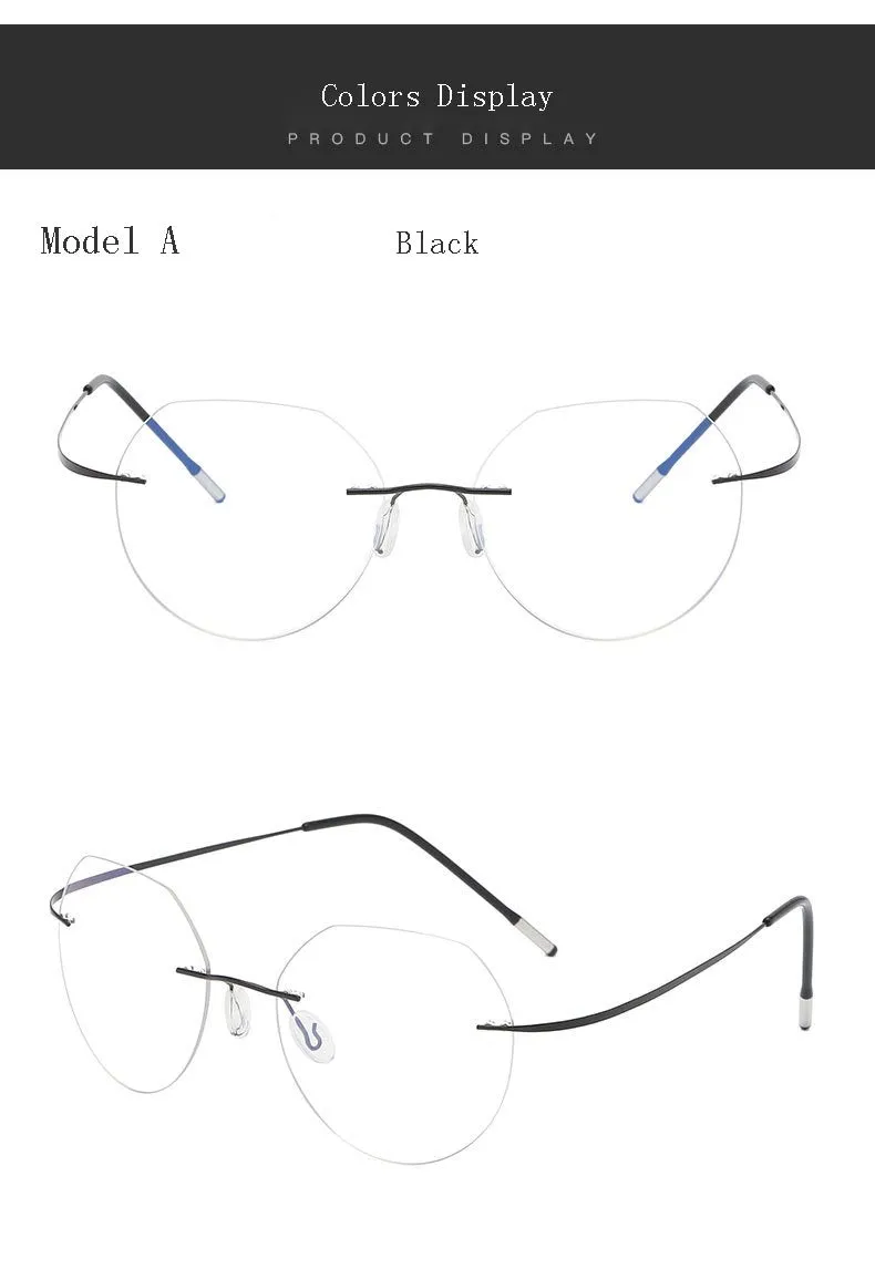 Hdcrafter Unisex Rimless Polygon Round Titanium Frame Eyeglasses 6001-6002