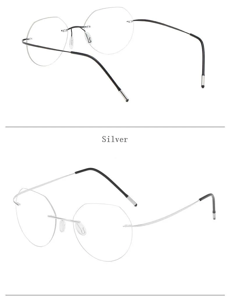 Hdcrafter Unisex Rimless Polygon Round Titanium Frame Eyeglasses 6001-6002
