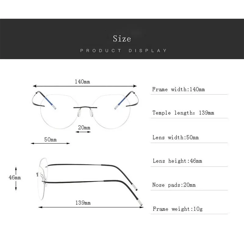 Hdcrafter Unisex Rimless Polygon Round Titanium Frame Eyeglasses 6001-6002