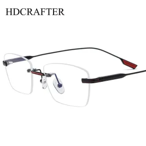 Hdcrafter Unisex Rimless Polygon Square Titanium Eyeglasses 10093