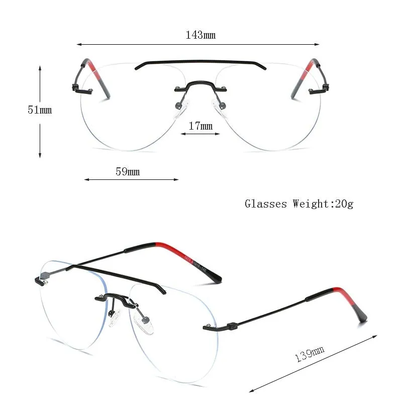 Hdcrafter Unisex Rimless Round Double Bridge Alloy Frame Eyeglasses 81870