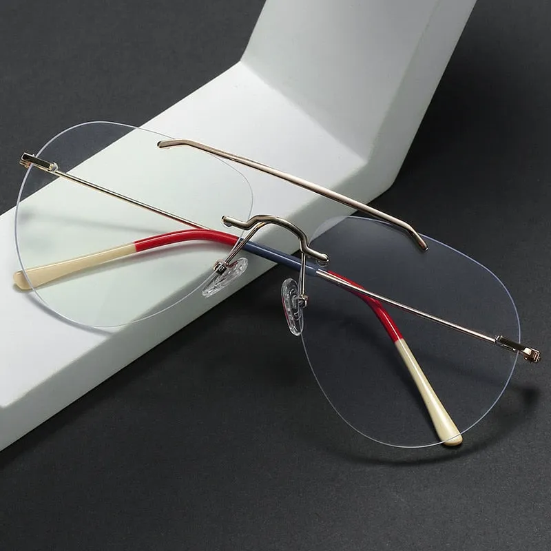Hdcrafter Unisex Rimless Round Double Bridge Alloy Frame Eyeglasses 81870