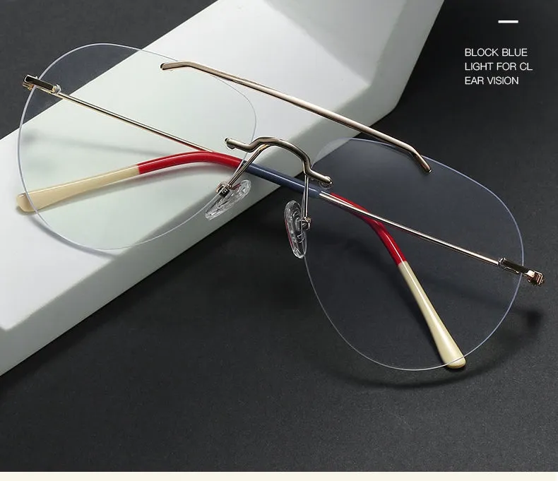 Hdcrafter Unisex Rimless Round Double Bridge Alloy Frame Eyeglasses 81870