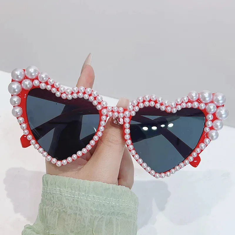 Heart-Shaped Pearl Sunglasses - Just Married Bridesmaid Gift