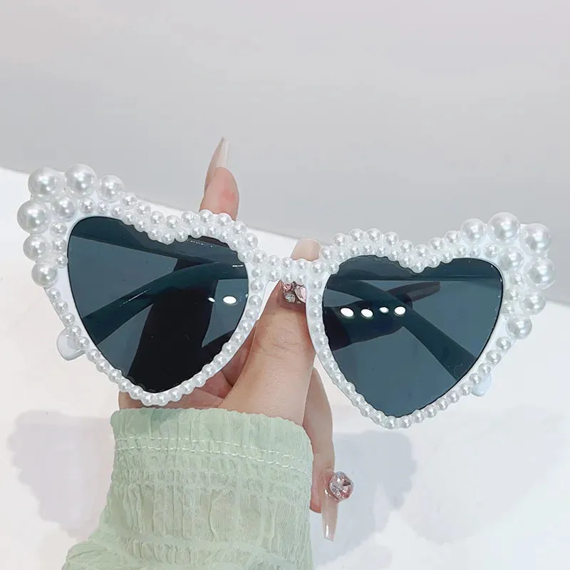 Heart-Shaped Pearl Sunglasses - Just Married Bridesmaid Gift