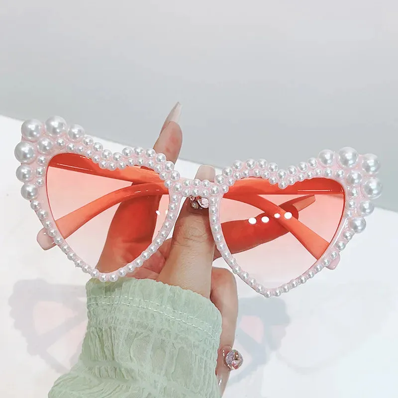 Heart-Shaped Pearl Sunglasses - Just Married Bridesmaid Gift