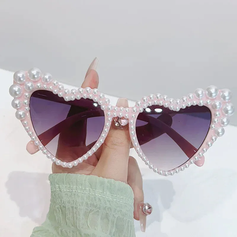Heart-Shaped Pearl Sunglasses - Just Married Bridesmaid Gift