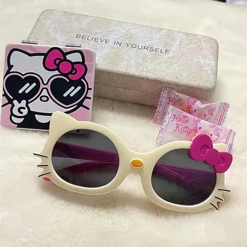 Hello Kitty Portable Sunglasses Cute Anime for kids - White and pink