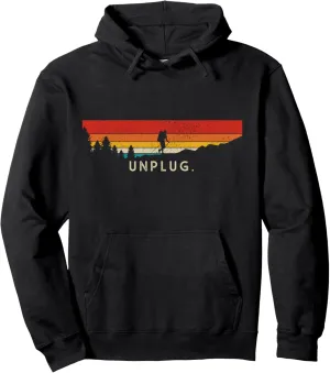 Hiking Outdoor Vintage Mountains Trekking Hiker Unplug Black Small Classic Hoodie