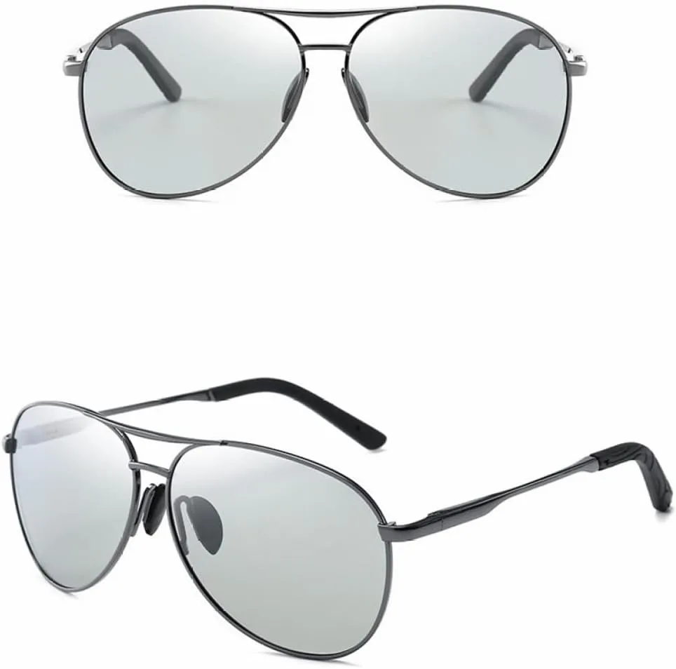 HMRGLMIE-Metail Frame Polarized Sunglasses Men Color Changing Sun Glasses Pilot Male Day Night Vision Driving