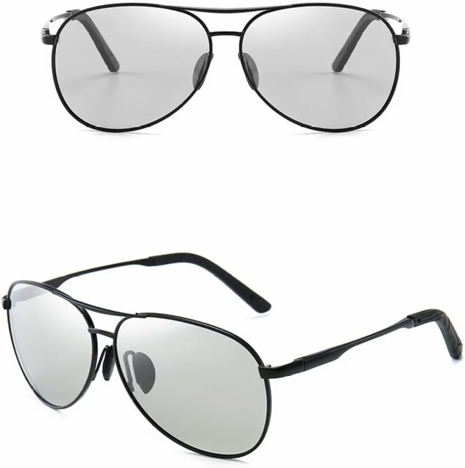 HMRGLMIE-Metail Frame Polarized Sunglasses Men Color Changing Sun Glasses Pilot Male Day Night Vision Driving