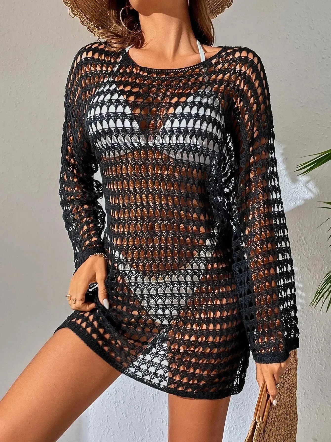 Hollowed Out Bikini Blouse