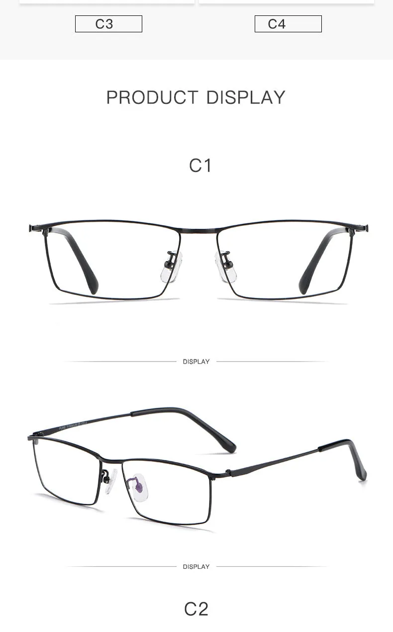 Hotochki Men's Full Rim Rectangle Titanium Alloy Frame Eyeglasses J85517
