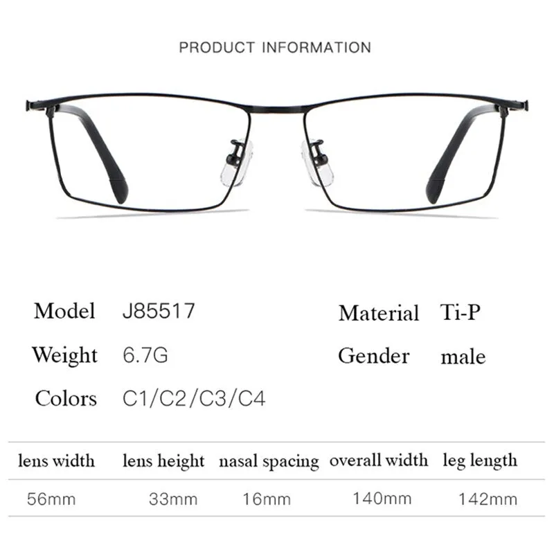 Hotochki Men's Full Rim Rectangle Titanium Alloy Frame Eyeglasses J85517