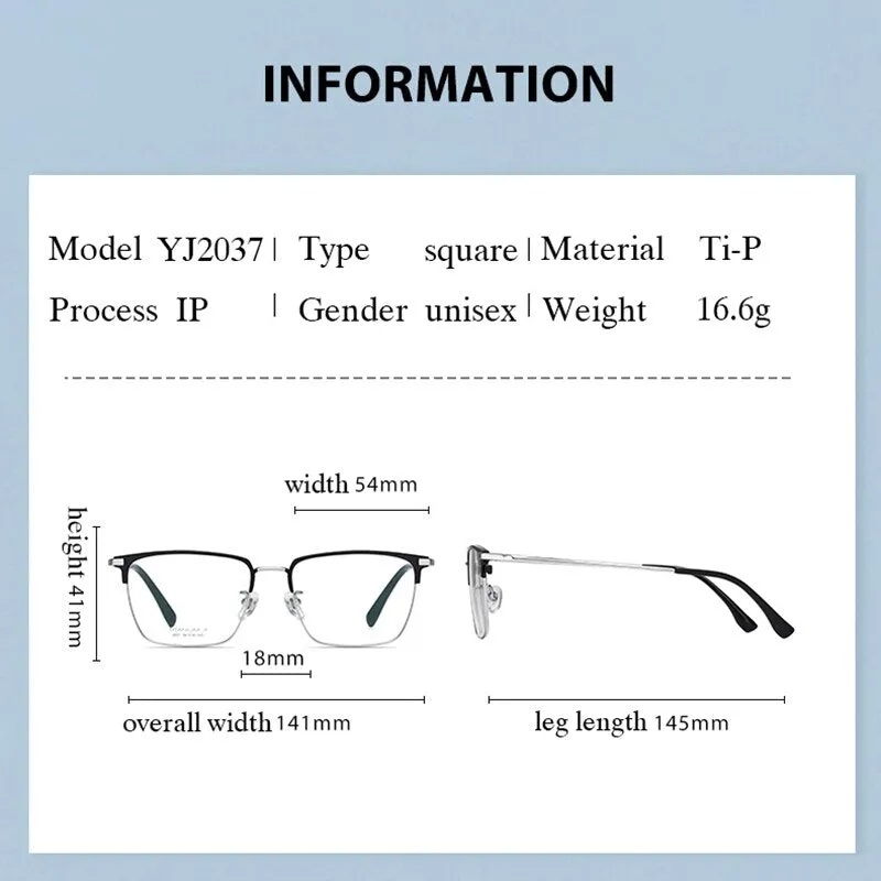 Hotochki Men's Full Rim Square Titanium Frame Eyeglasses Yj2037