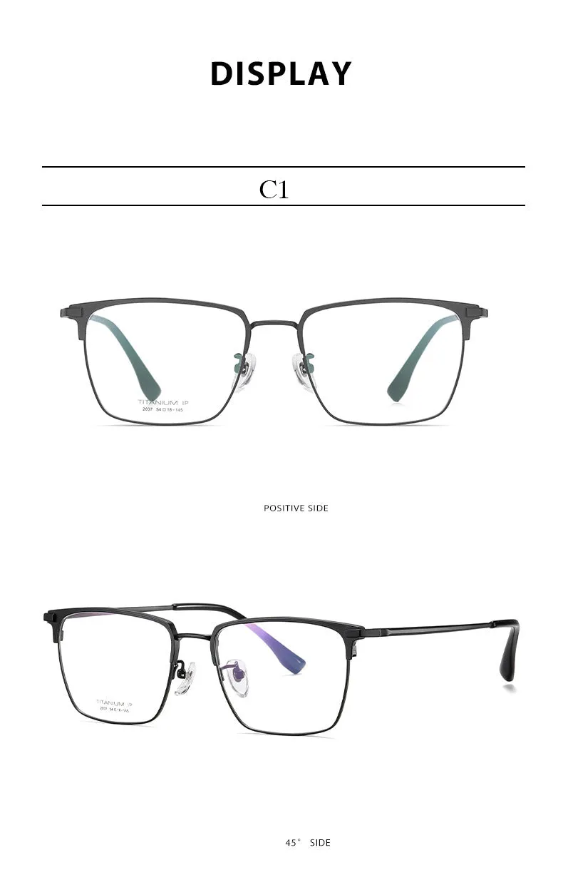 Hotochki Men's Full Rim Square Titanium Frame Eyeglasses Yj2037