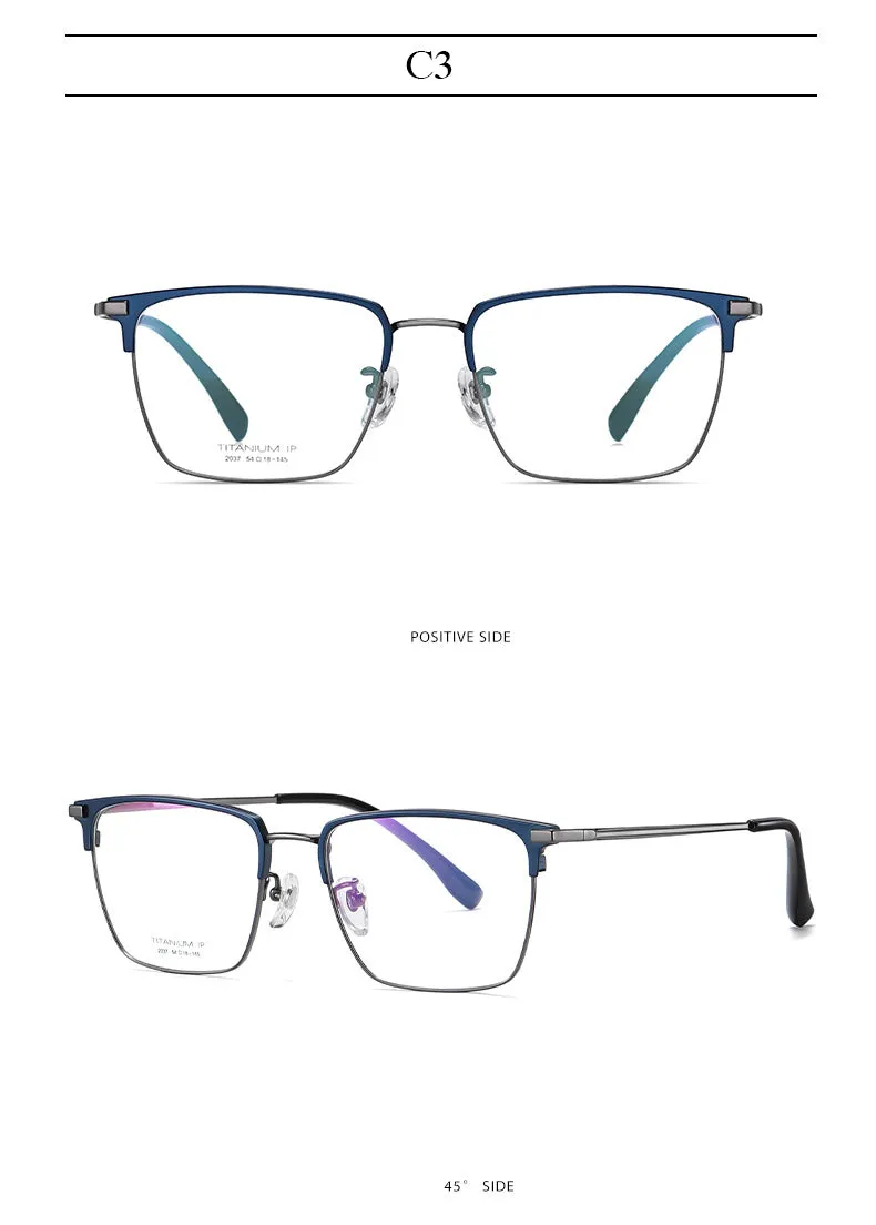 Hotochki Men's Full Rim Square Titanium Frame Eyeglasses Yj2037