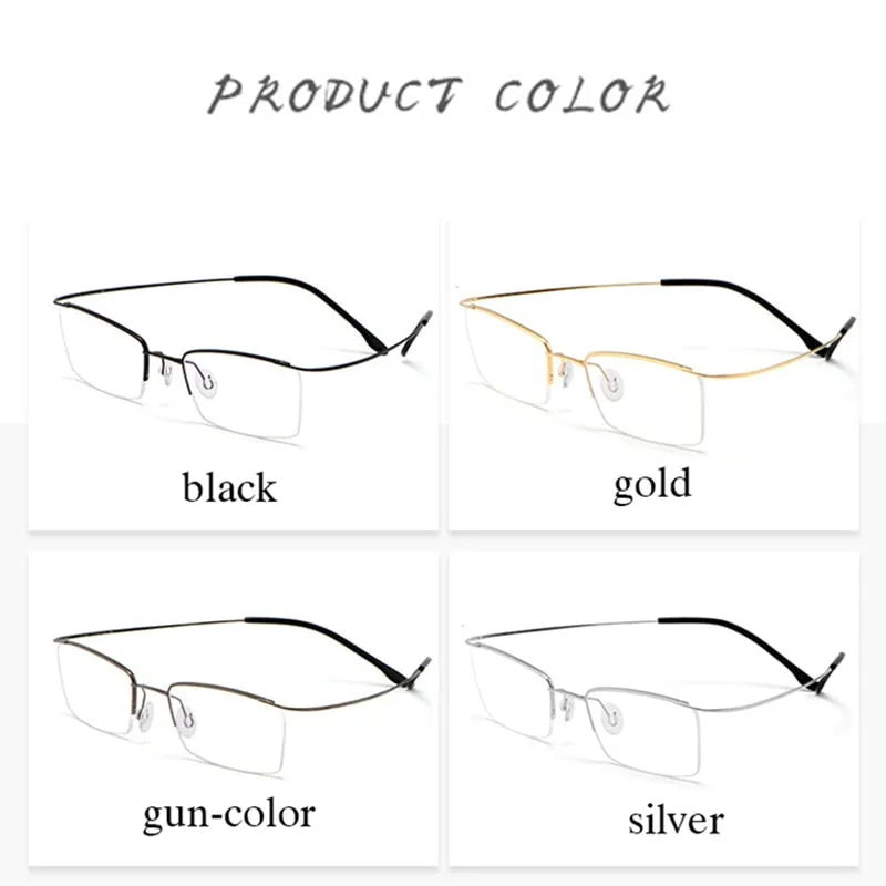 Hotochki Men's Semi Rim Rectangle Titanium Frame Eyeglasses 30004