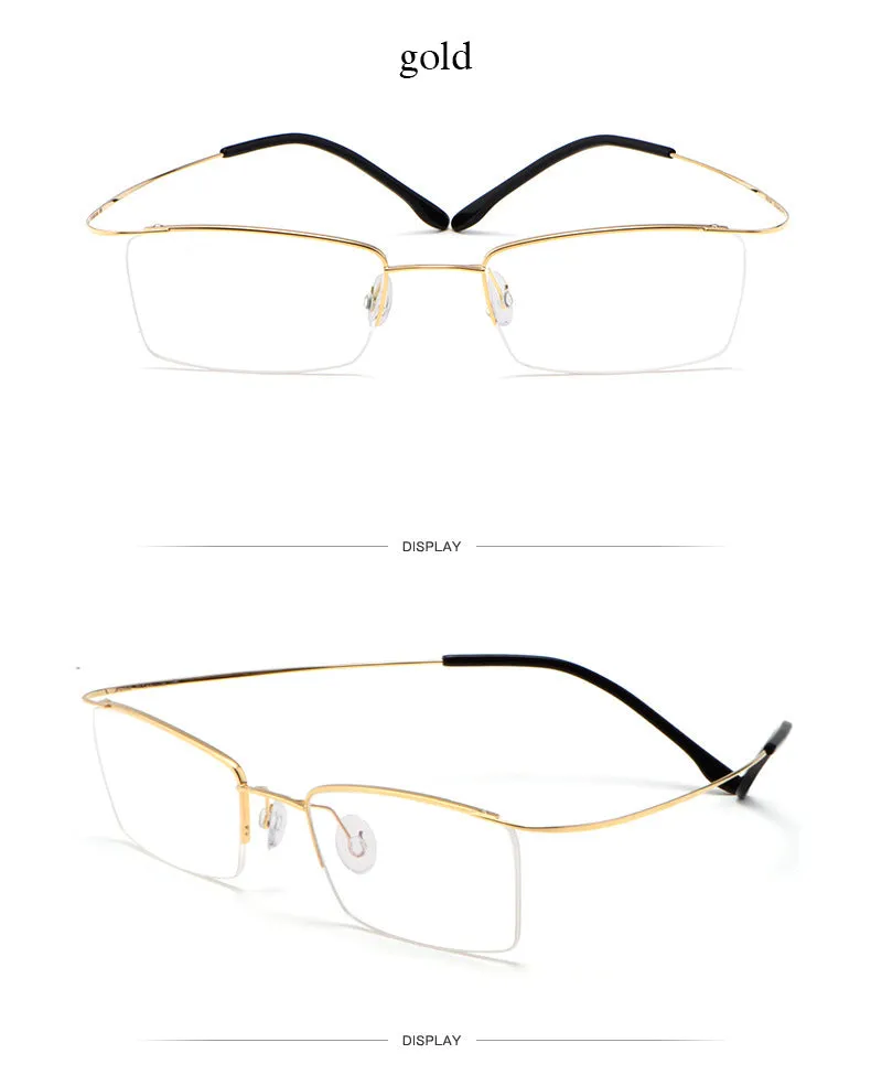 Hotochki Men's Semi Rim Rectangle Titanium Frame Eyeglasses 30004
