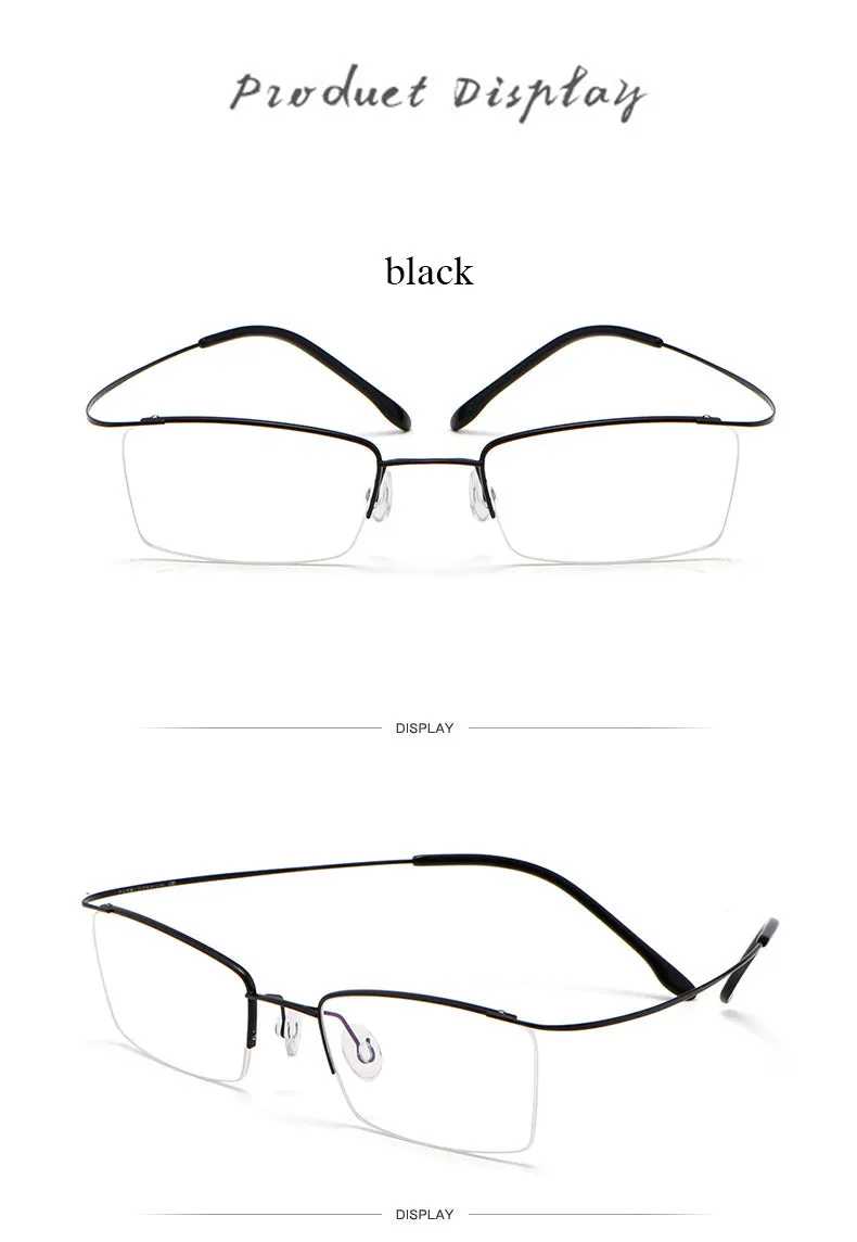 Hotochki Men's Semi Rim Rectangle Titanium Frame Eyeglasses 30004