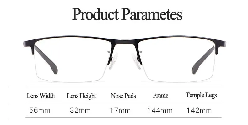 Hotochki Men's Semi Rim Rectangular Alloy Frame Eyeglasses 9102