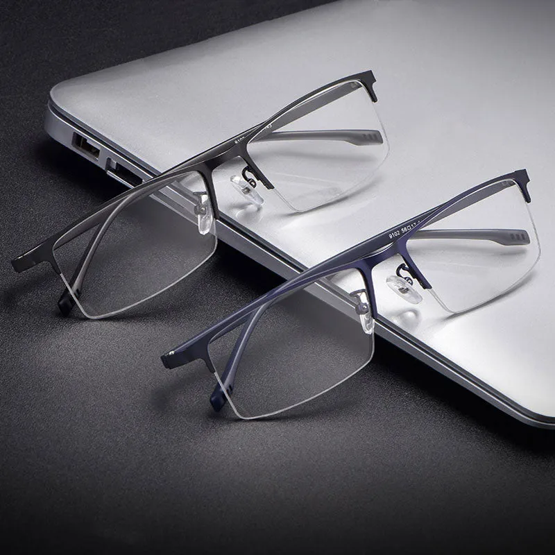 Hotochki Men's Semi Rim Rectangular Alloy Frame Eyeglasses 9102