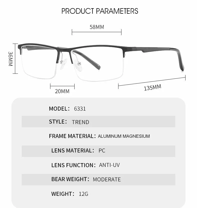 Hotochki Unisex Semi Rim Aluminum Magnesium Alloy Frame Eyeglasses 6331