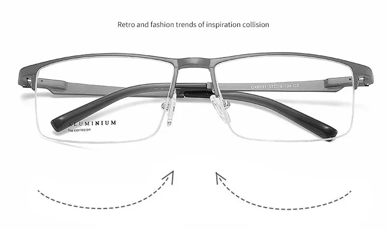 Hotochki Unisex Semi Rim Aluminum Magnesium Alloy Frame Eyeglasses 6331