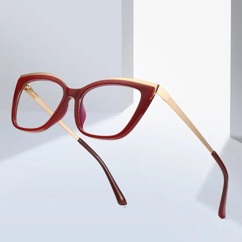 Hotochki Women's Full Rim Cat Eye Alloy Acetate Frame Eyeglasses 2049