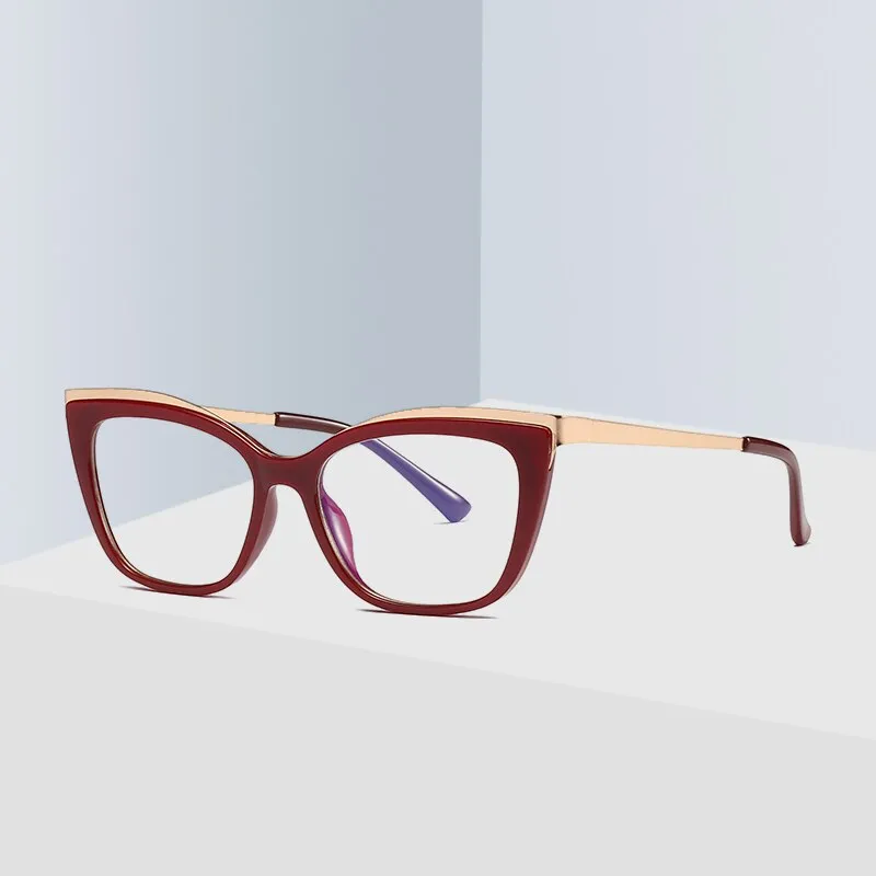 Hotochki Women's Full Rim Cat Eye Alloy Acetate Frame Eyeglasses 2049
