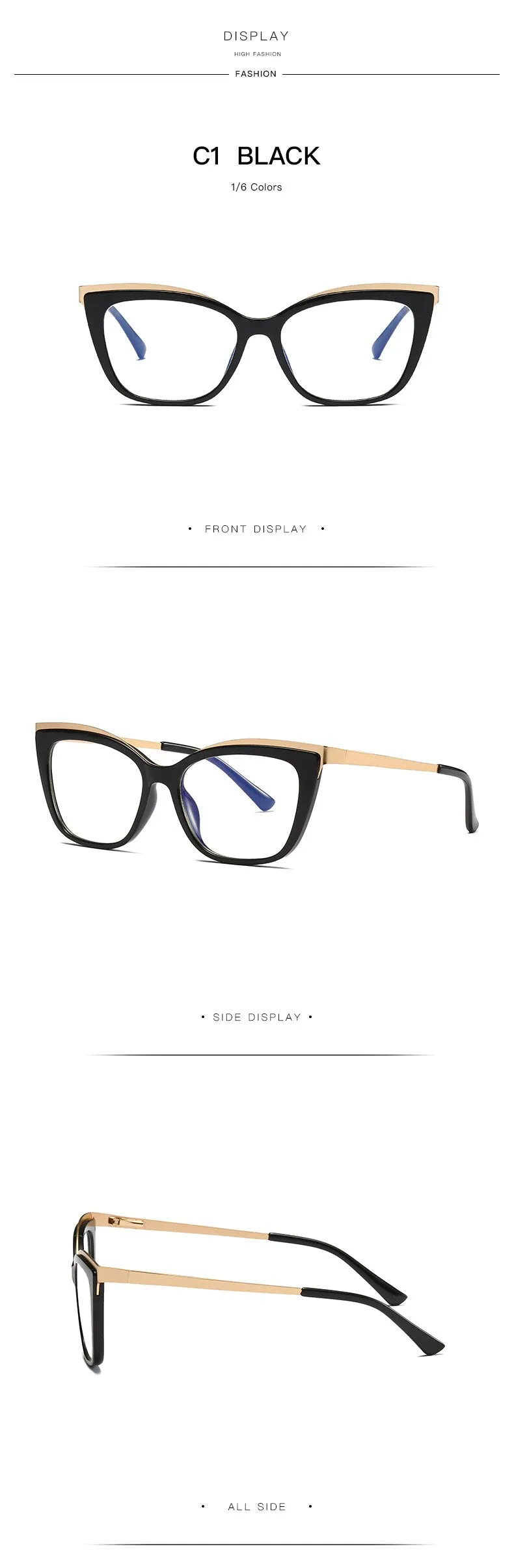 Hotochki Women's Full Rim Cat Eye Alloy Acetate Frame Eyeglasses 2049
