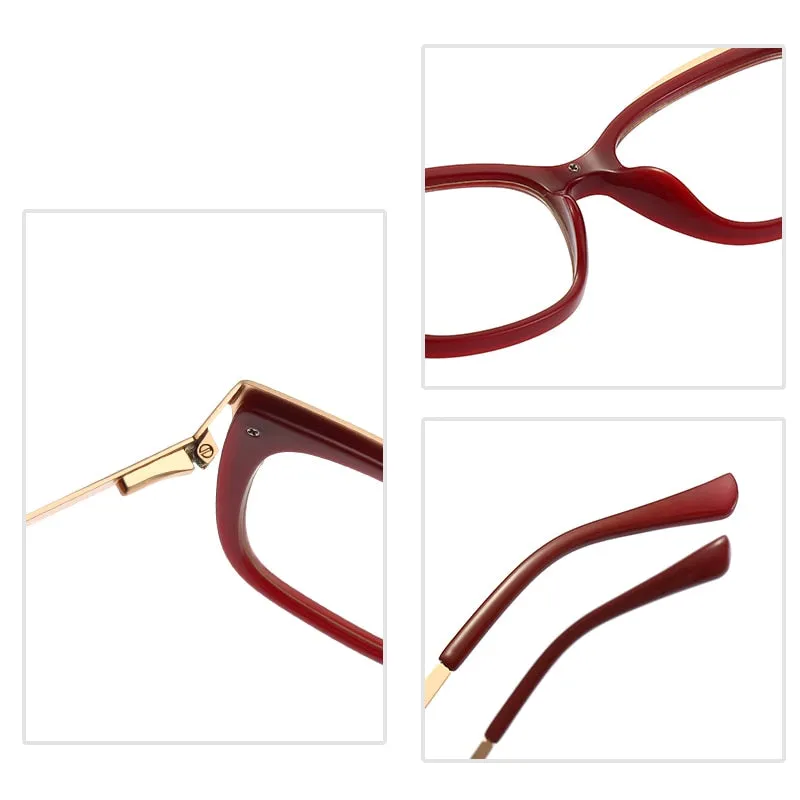 Hotochki Women's Full Rim Cat Eye Alloy Acetate Frame Eyeglasses 2049