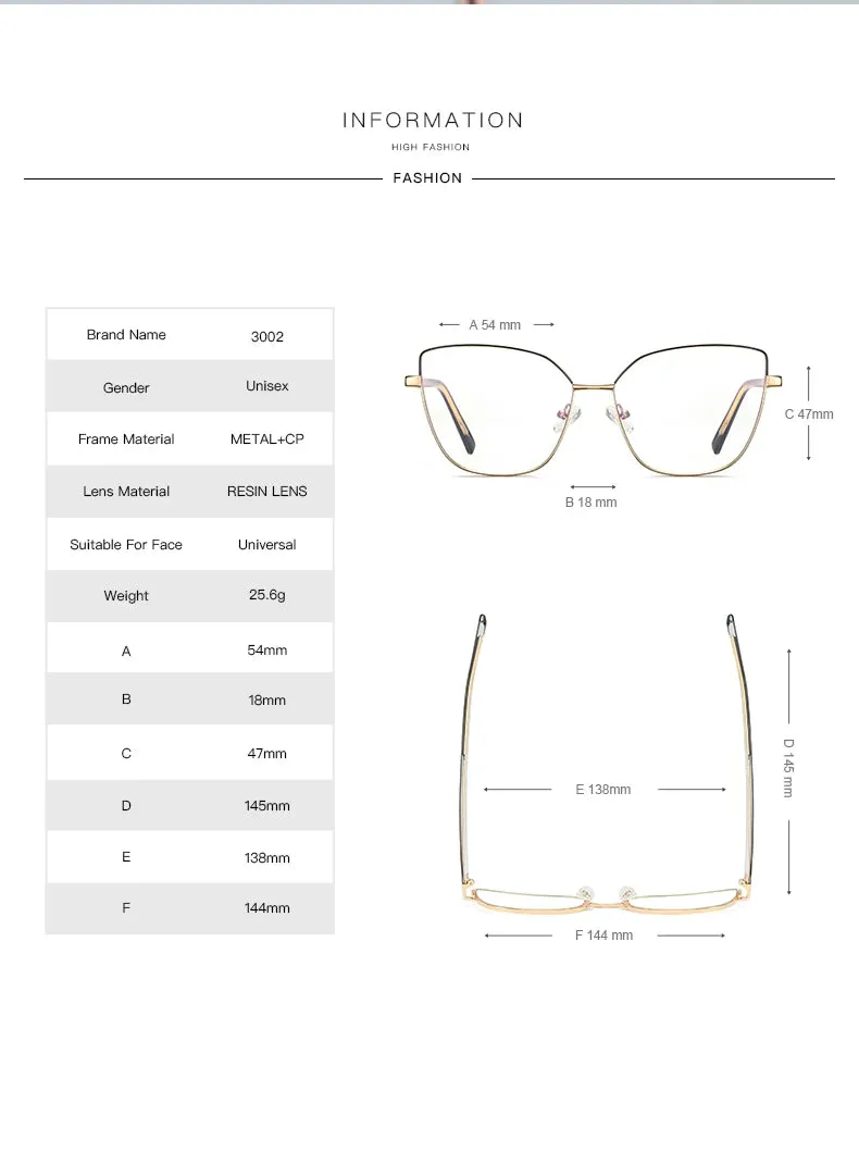 Hotochki Womens Full Rim Cat Eye Alloy Eyeglasses 3002