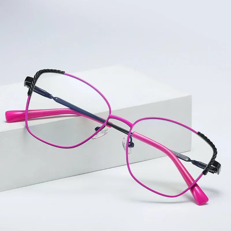 Hotochki Women's Full Rim Polygon Alloy Frame Eyeglasses 3014