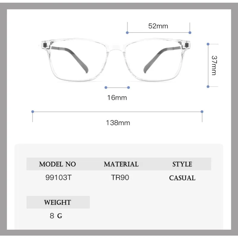 Hotony Unisex Full Rim Square Tr 90 Alloy Eyeglasses 99103T