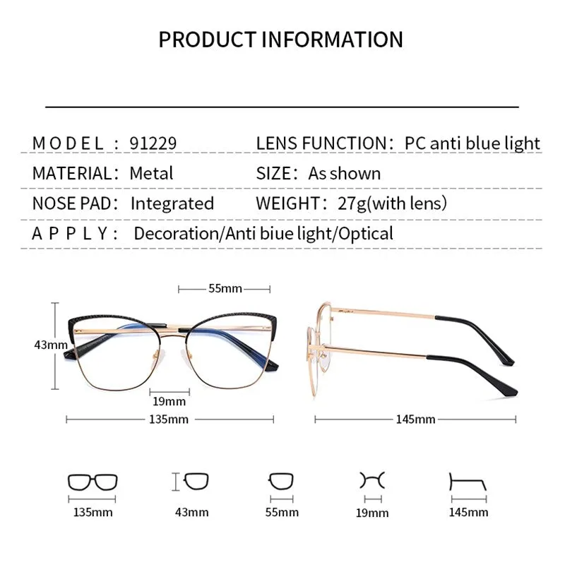 Hotony Women's Full Rim Cat Eye Square Alloy Eyeglasses 91229