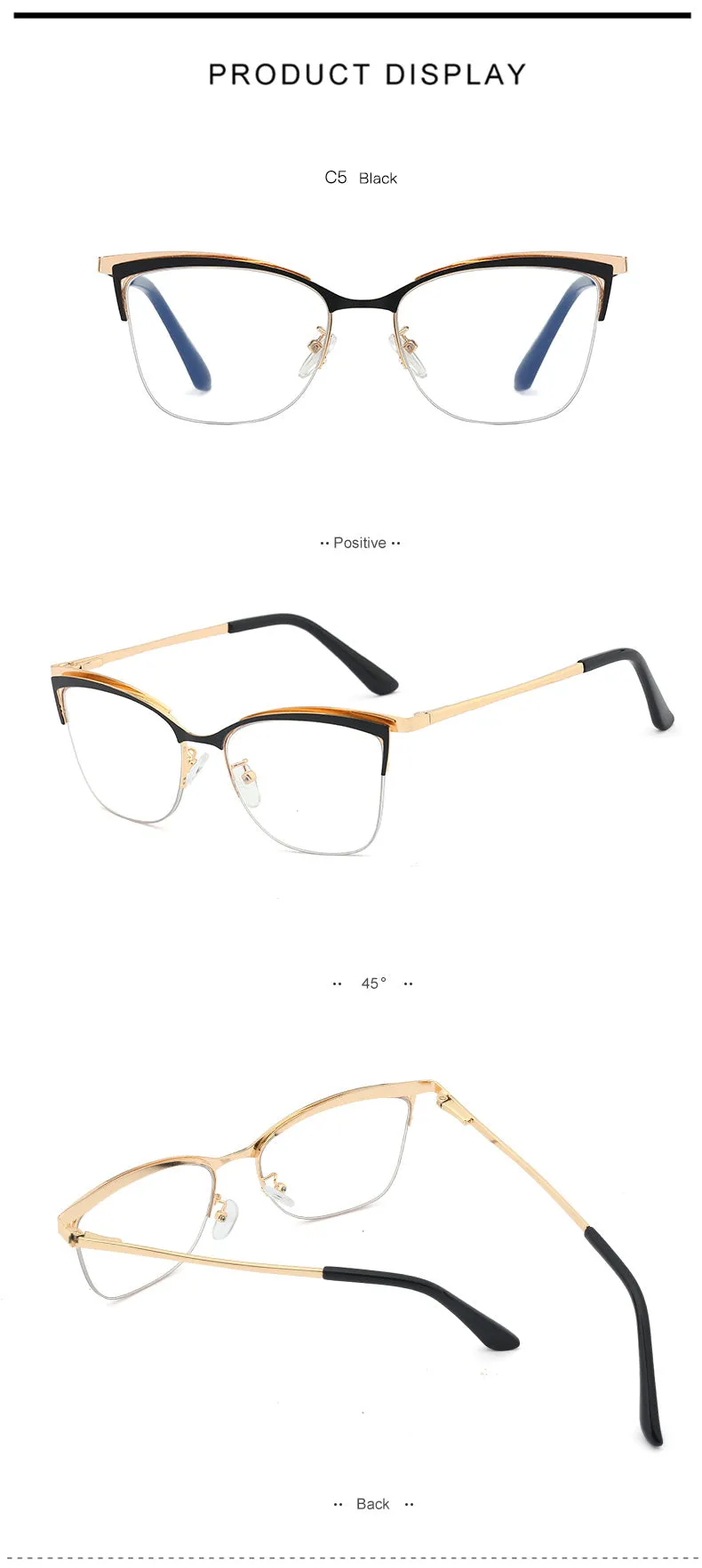 Hotony Women's Full Rim Cat Eye TR 90 Resin Alloy Frame Eyeglasses 95661